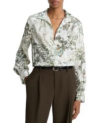 Vince - Grape Vine Placed Smocked Silk Blouse - Lyst