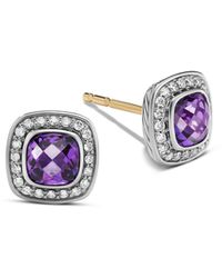 David Yurman Petite Albion® Stud Earrings With Gemstone And Pavé Diamonds - Purple