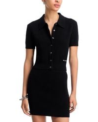 T By Alexander Wang - Alexanderwang. T Short Sleeve Polo Cardigan With Knit Logo Patch - Lyst