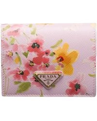 Prada - Small Floral-Print Saffiano Leather Wallet - Lyst