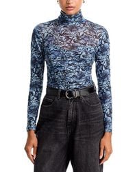 Aqua - Floral Bloom Mock Neck Mesh Top - Lyst