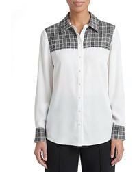 Misook - Mixed Media Plaid Crepe De Chine Blouse - Lyst