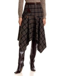 Aqua - Belted Plaid Asymmetrical Skirt - Lyst
