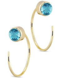 Bloomingdale's - Blue Topaz Stud And Front Back Hoop Earrings In 14k Yellow Gold - Lyst