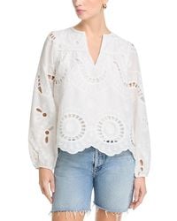 Aqua - Eyelet Long Sleeve Top - Lyst