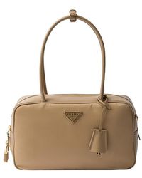 Prada - Re-Nylon And Leather Medium Top-Handle Bag With Padlock - Lyst