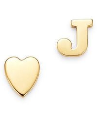 Zoe Lev - 14K Heart & Initial Stud Earrings - Lyst