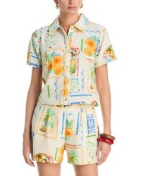 Aqua - Postcard Short Sleeve Button Front Shirt - Lyst