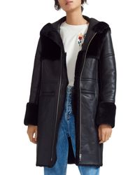 Maje Gwette Real Sheep Shearling-detail Leather Coat - Black