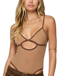 Edikted - Contrast Sheer Mesh Cut Out Bodysuit - Lyst