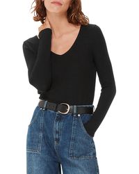 Whistles - Essential Ribbed V Neck Top - Lyst