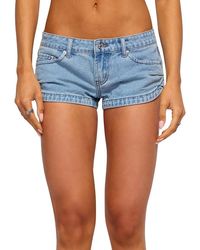 Edikted - Pleated Low Rise Denim Micro Shorts - Lyst