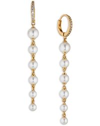 Nadri Nacre Pearl Linear Drop Pavé Hoop Earrings In 18k Gold Plated - White