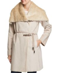Calvin Klein Faux Shearling Double Belted Coat - Natural