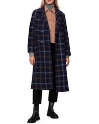 Whistles Wool Double Breast Check Coat - Blue