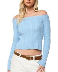 Edikted - Taniza Off Shoulder Cable Knit Sweater - Lyst