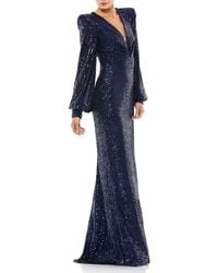 Mac Duggal - Sequined Plunge Neck Structured Bishop Sleeve Gown - Lyst