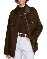 Sandro - Gery Leather Trim Wool Jacket - Lyst