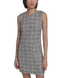 KARL LAGERFELD - Flower Button Sleeveless Knit Tweed Sheath Dress - Lyst