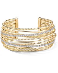 David Yurman Dy Crossover 18k Gold Cuff Bracelet W/ Diamonds, Size M - Metallic