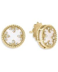 Roberto Coin - 18K Venetian Princess Medallion Mother Of Pearl & Diamond Stud Earrings - Lyst