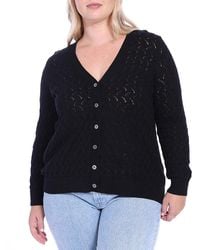 Minnie Rose - Plus Size Cotton V-Neck Pointelle Cardigan - Lyst