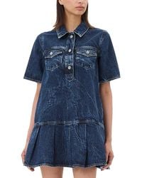 Ganni - Crinkled Future Denim Mini Dress - Lyst