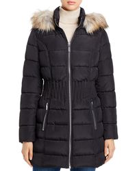 Laundry by Shelli Segal Cinched Waist Faux Fur - Trim Puffer Coat - Multicolour