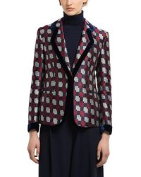 Emporio Armani - Geometric Jacquard Velvet Trim Blazer - Lyst