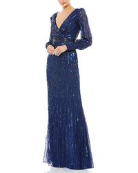Mac Duggal - Sequined Wrap Over Bishop Sleeve Gown - Lyst