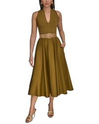 Donna Karan - Sateen A Line Belted Midi Dress - Lyst