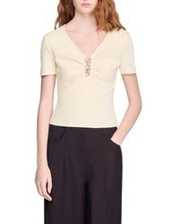 Sandro - Embellished Cropped Tee - Lyst