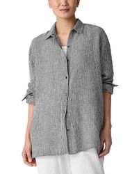 Eileen Fisher - Puckered Linen Classic Collar Shirt - Lyst