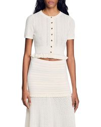 Sandro - Larane Ruffled Pointelle Knit Top - Lyst