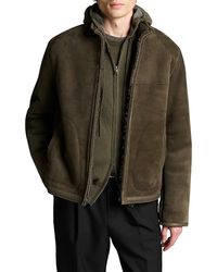 Vince - Shearling Leather Funnel Neck Zip Jacket - Lyst