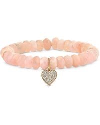 Sydney Evan - 14K Morganite & Diamond Pave Mini Heart Charm Beaded Bracelet - Lyst