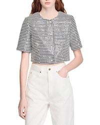 Sandro - Cropped Houndstooth Tweed Jacket - Lyst