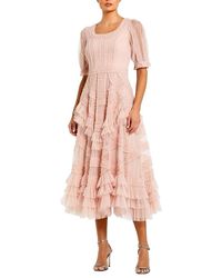 Mac Duggal - Short Sleeve Mesh Mirco Ruffle Midi Dress - Lyst
