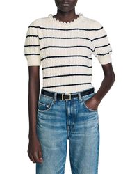 Sandro - Faux Pearl Collar Striped Sweater - Lyst