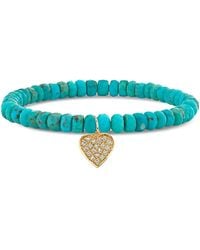Sydney Evan - 14K Diamond Pave Heart Charm Bead Bracelet - Lyst