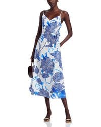 MILLY - Norma Brushwork Floral Poplin Midi Dress - Lyst
