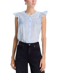 Aqua - Pintuck Flutter Sleeve Top - Lyst