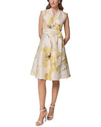 Donna Karan - Donna Karan Sleeveless V Neck Jacquard Faux Wrap A Line Dress - Lyst