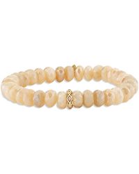 Sydney Evan - 14K Opal & Diamond Rondelle Sand Moonstone Bead Stretch Bracelet - Lyst
