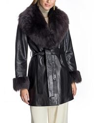 Maximilian - Belted Leather Coat With Shearling Collar - Lyst