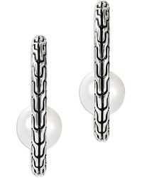 John Hardy - Sterling Jh Essentials Cultured Freshwater Pearl Carved Chain Hoop Earrings - Lyst