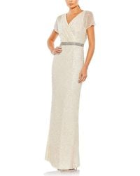 Mac Duggal - Beaded Butterfly Sleeve Column Gown - Lyst