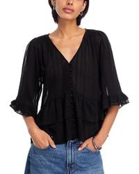 Aqua - Ruffle Shadow Stripe Top - Lyst
