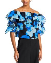 MILLY - Watercolor Petals Organza Ruffle Top - Lyst