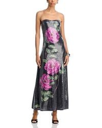 Aqua - Sequin Strapless Oversized Floral Midi Dress - Lyst